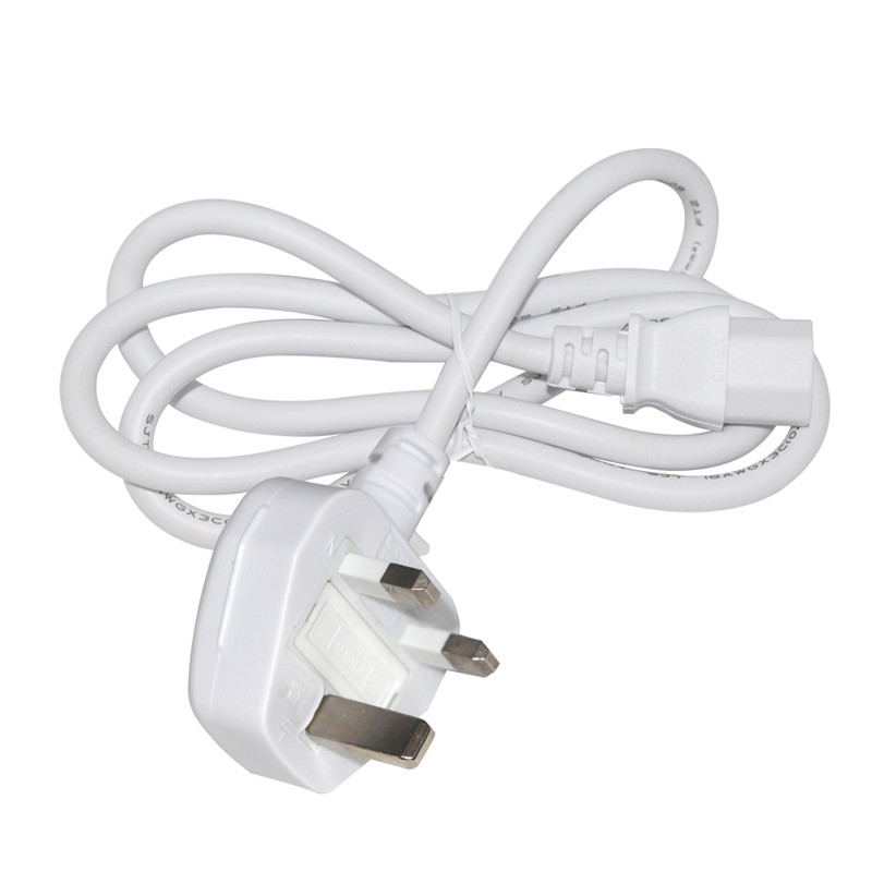 Custom UK 3 Prong BS 1363 Standard British Power Cord IEC 320 C13 Plug Adapter White AC Cable