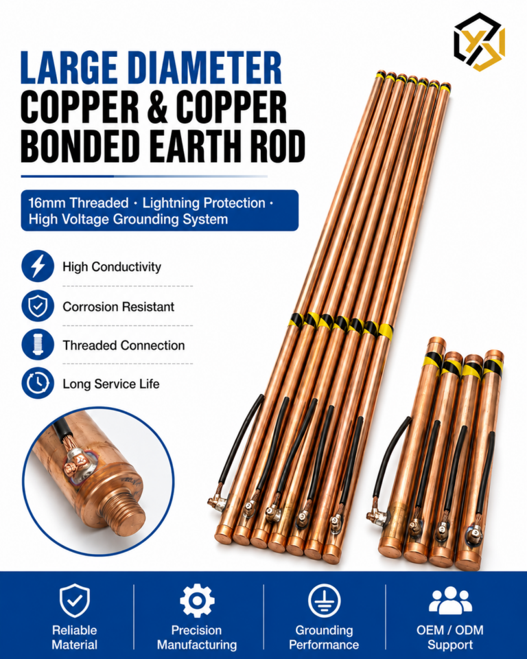 Large Diameter Copper and Bonded Earth Rod 16mm Threaded