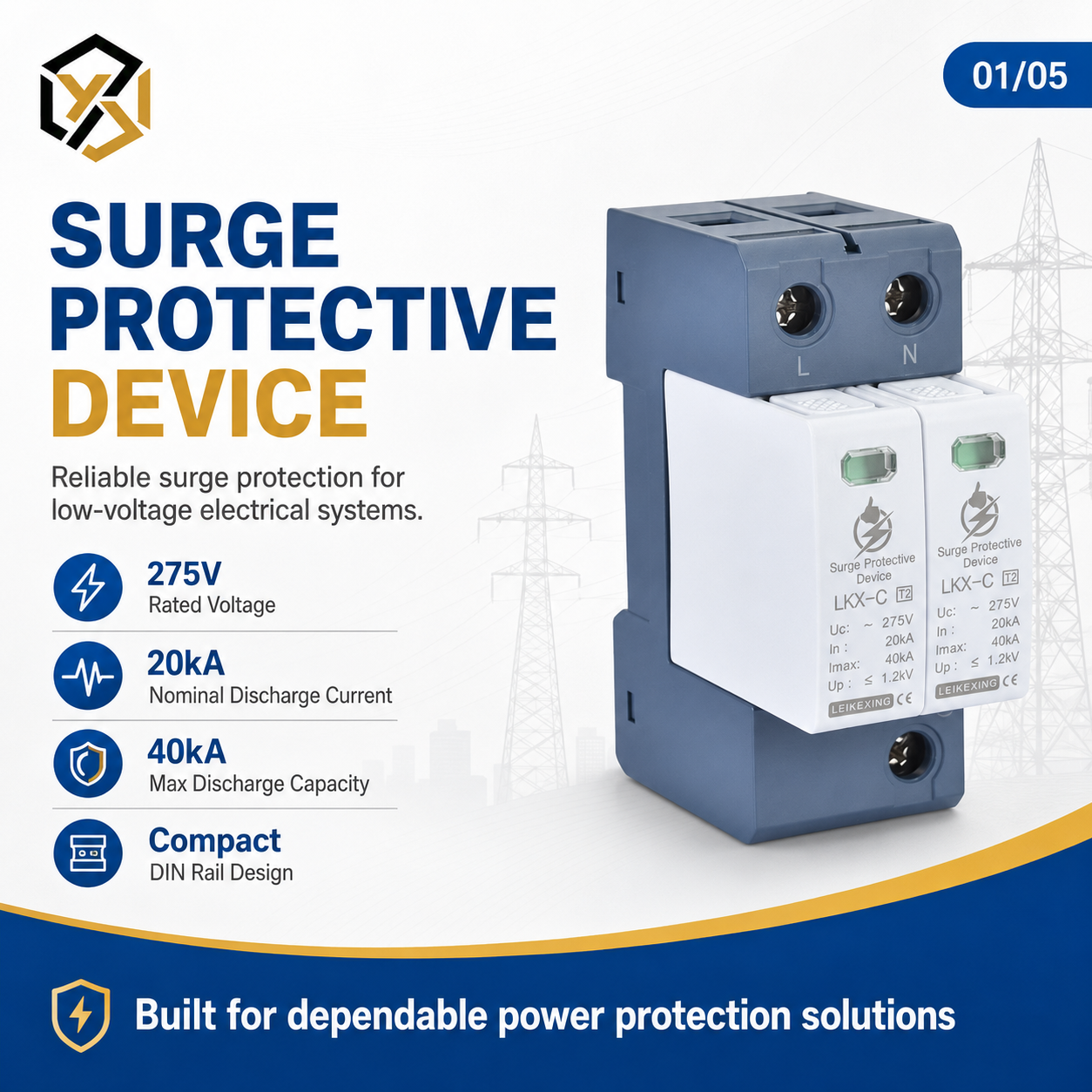 CE 600V T2 3P 20kA-40kA Surge Protection Device LEIKEXING LKX--B CA DPS SPD