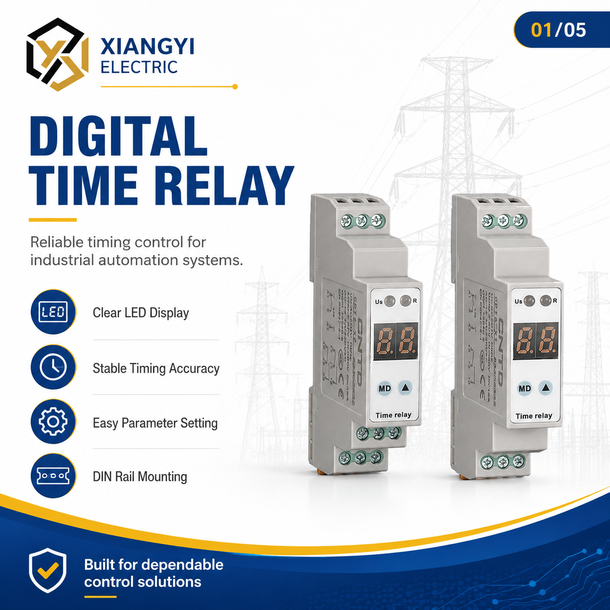 CNTD CDT6-A/B Miniature Time Timer Relay 12-240V AC/DC (50-60Hz) Single-Function Low Power Contact Silver Alloy Screw Terminal