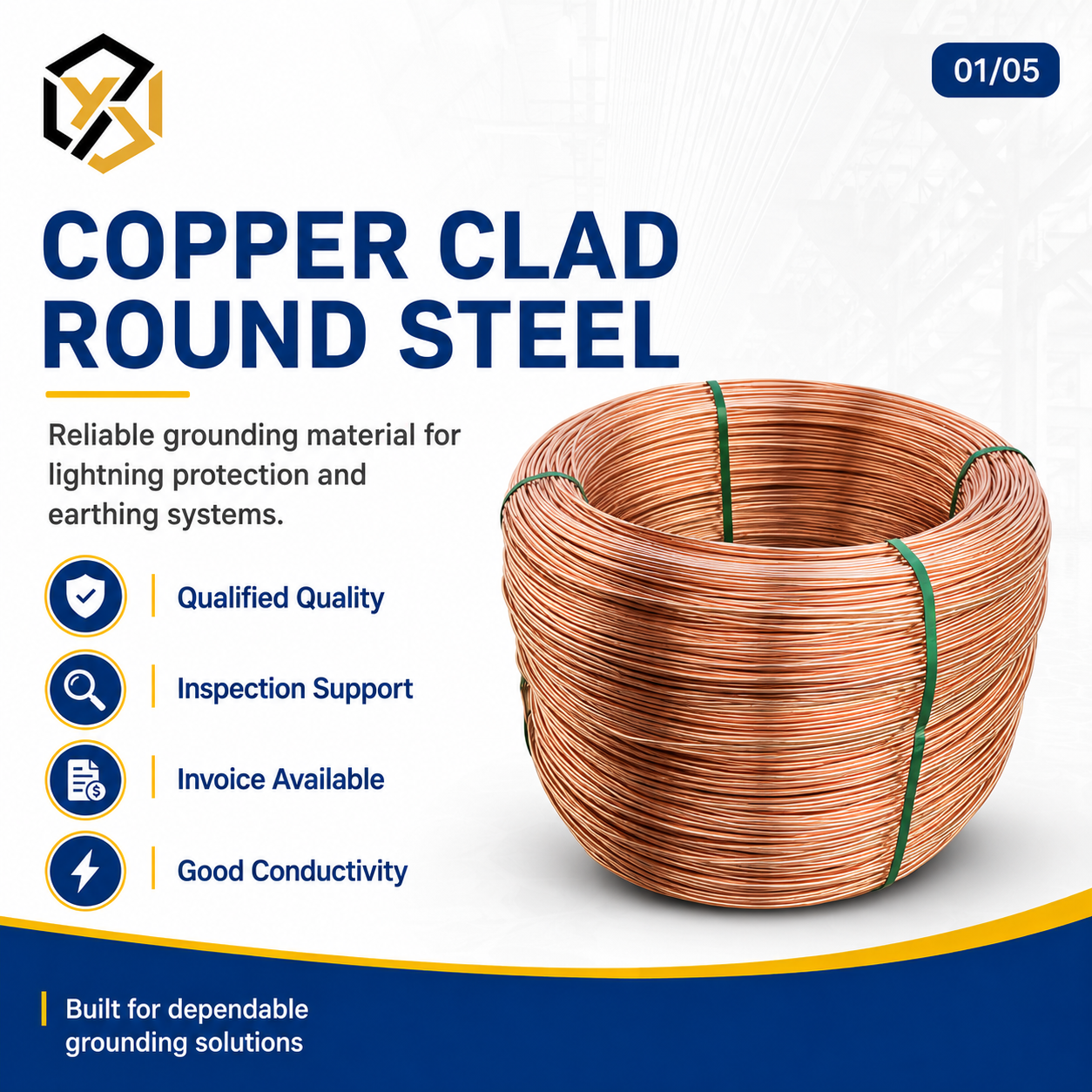 Copper Bonded Round Steel Bar 10mm Copper Clad Wire Rod for Electrical Grounding System Manufacturer