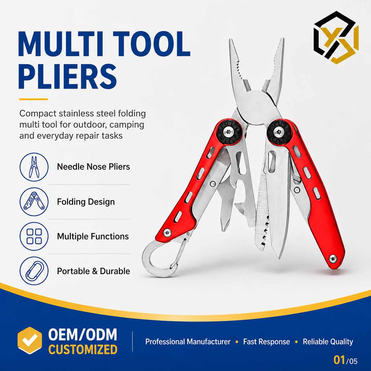For Basics 10 in 1 Stainless Steel DIY Multi Tool with Rubber Handle and Safety Lock in Nylon Case