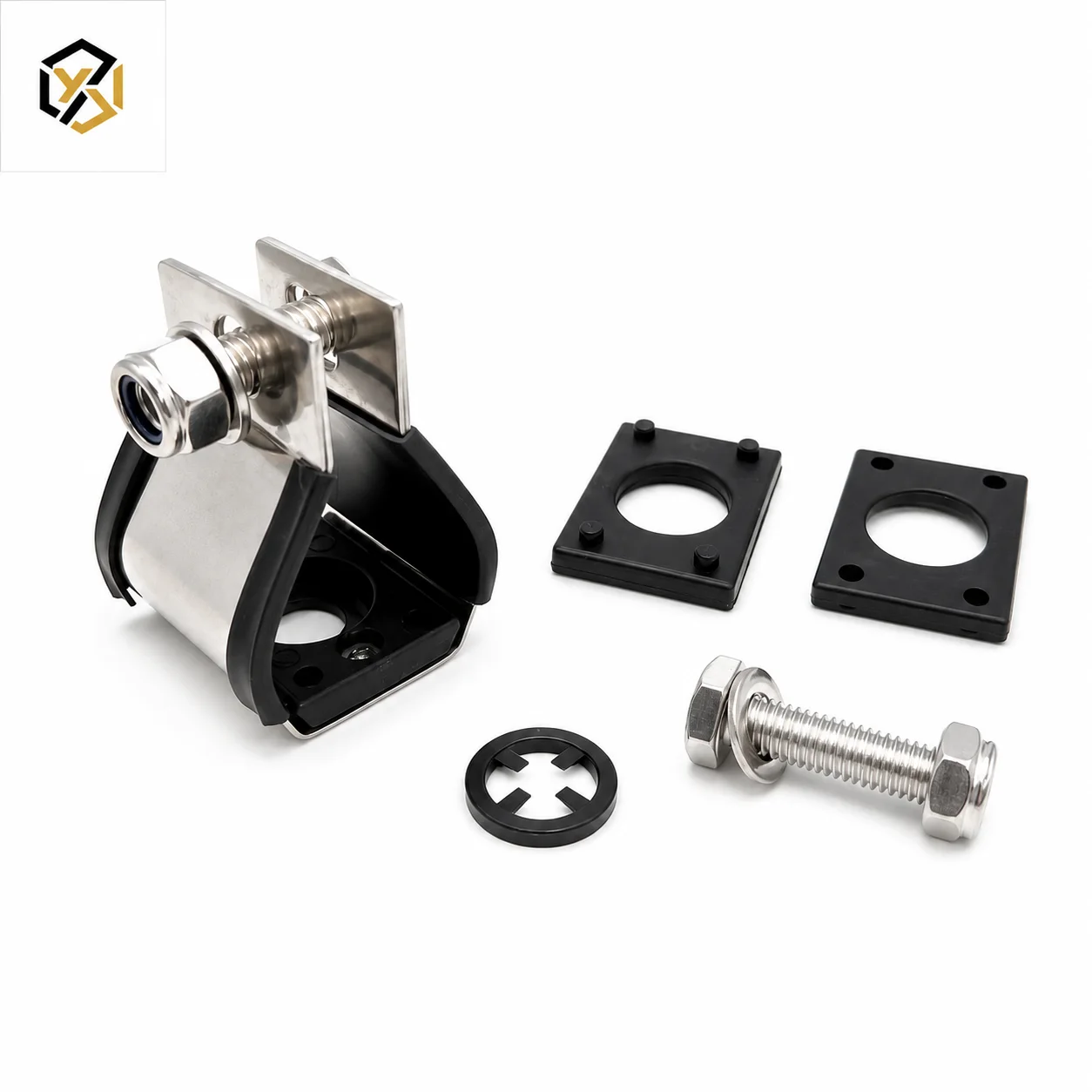 Single cable cleat with bolt pad and sheath protection accessories
